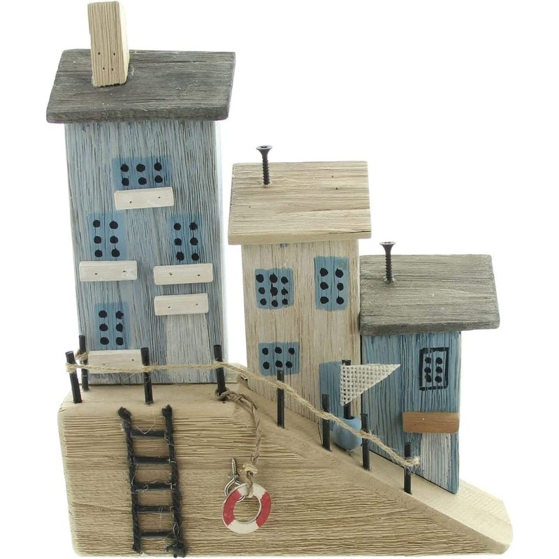 Decorative House Maritime Harbour Promenade 26 cm High Wooden Decoration