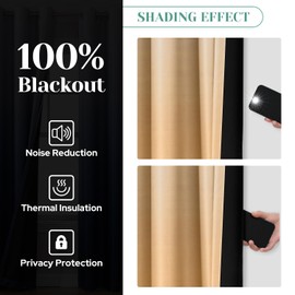 HOMEIDEAS Gold 100% Ombre Blackout Curtains for Bedroom, 52 X 63 Inches Long Room Darkening Gradient Light Blocking Thermal Insulated Grommet Drapes for Living Room, 2 Panels