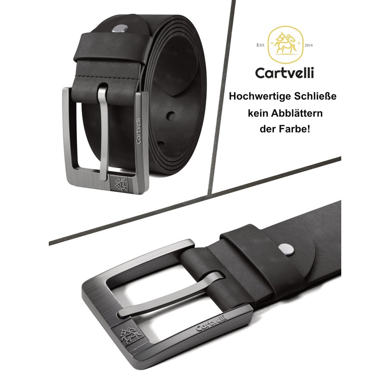 Cartvelli Premium Leather Belt Men's Black 95 cm Made in