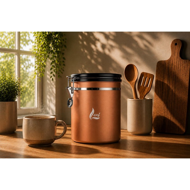 Leaf Airtight Stainless Steel Coffee Canister 1500 ml - with