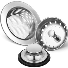 3 piezas de tapón para fregadero de cocina, tapón de eliminación de basura, filtro universal de acero inoxidable antiobstrucción para fregadero de cocina, borde ancho para drenaje de fregadero de cocina (plateado)