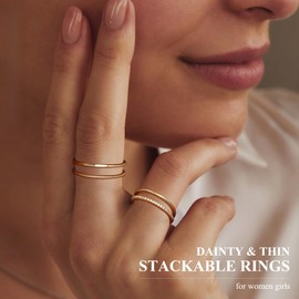 Finrezio 14K Gold Filled 1.3mm Thin Stackable Rings for Women - Minimalist Non Tarnish Half Cubic Zirconia Band Rings - Dainty Trendy Statement Stacking Rings Set Size 5-10 Gold 7
