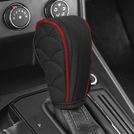 vvag Leather Car Gear Shift Knob Cover Color Collision Design,Anti-Slip Shift Knob Cover for Shift Lever Protection,Gear Stick Protector Universal Auto Interior Accessories for Most Cars (BlackRed)