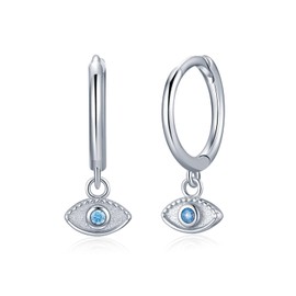 Evil Eye Dangle Hoop Earrings for Women, Sterling Silver Small Huggie Earrings with Drop Charm for Everyday
