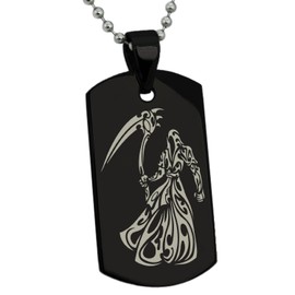 Tioneer Black Stainless Steel Harbinger Grim Reaper Dog Tag Pendant Necklace