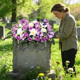 SHOCOSTO Cemetery Flowers for Grave Large Headstone Flower Saddle Rose & Butterfly Grave Flowers for Cemetery Decoration (Purple)