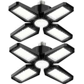 HAPYLUMI Garage Light 2 Pack - 120W 12000LM 6500K LED Garage Lights, Screw in Garage Lights Ceiling Led with 4+1 Deformable Panels, Lighting for Garage, Workshop, Barn, Basement Storage Room