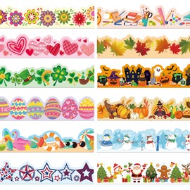 Geyee 240 Pcs 236ft Holiday Bulletin Board Borders Colorful Rainbow Scalloped Border Trim Bulk Bulletin Border Decor for Classroom Back to School Decor(Cute)