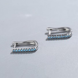 Dainty Turquoise Oval Small Hoop Earrings for Women Girls Sensitive Ear Sterling Silver Plated Bar Stud Post Huggie Hoops Hypoallergenic Delicate Geometric Fashion Jewelry Gifts for Mom Wife Girlfriend (silver)