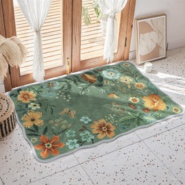 Minicoco Boho Floral Doormat 40x60cm Machine Washable Non-Slip Low Pile Indoor/Outdoor Rug - Waterproof Entrance Mat for Hallway, Kitchen, Front Door (Green)