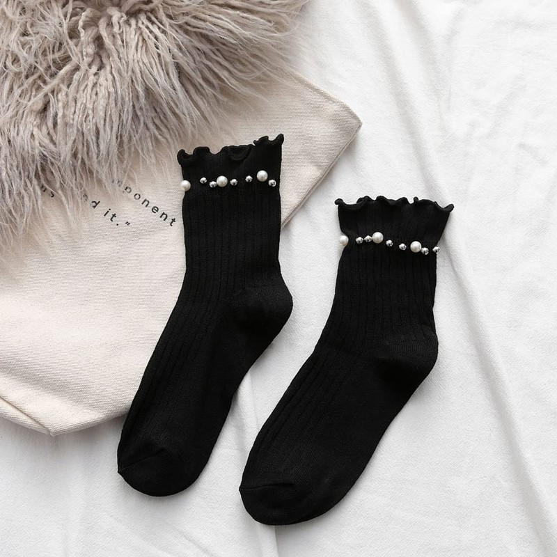 Fasele Women's Crew Socks, JK, Lace, Floral Pattern, Uniform, Girls,