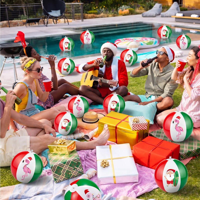 Jetec 12 Pcs Christmas in July Beach Balls 12" Inflatable
