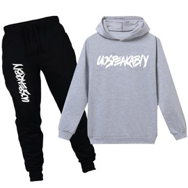 amropi Boy's Kids Tracksuit Pullover Hoodie Jogging Pants Set 2 Pieces Sweatsuit Grey,13-14Years