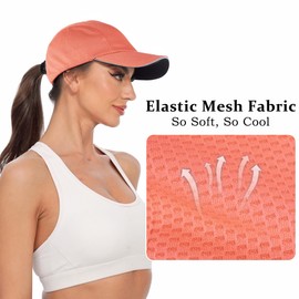 GADIEMKENSD Women's Race Day Running Hat Performance Mesh Baseball Cap Ventilation, Lightweight, Reflective Safety Ponytail Hats for Exercise Golf Hiking Beach Workout Gym Pink Orange