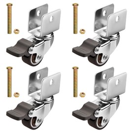 Pack of 4 Small Furniture Castors, 25 mm Swivel Castors with Brake, U-Type Holder, Furniture Castors, Silent Rolling Rubber Castors, Swivel Castors for Furniture, Transport Castors, Industrial Castors
