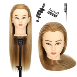 Mannequin Head with Hair 28“ Cosmetology Manikin Doll Head Mannequin Head for Braiding Hairstylists Cosmetology Students Practice Styling with Free Clamp (Blonde- 606-27#)