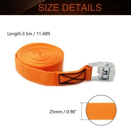 MroMax 0.98" Width x 11.48ft Length Lashing Straps Polypropylene Cam Buckle Lashing Straps 250Kg Load Cargo Tie Down Strap 25mm x 3.5M for Moving Cargo Orange Tone 2Pcs