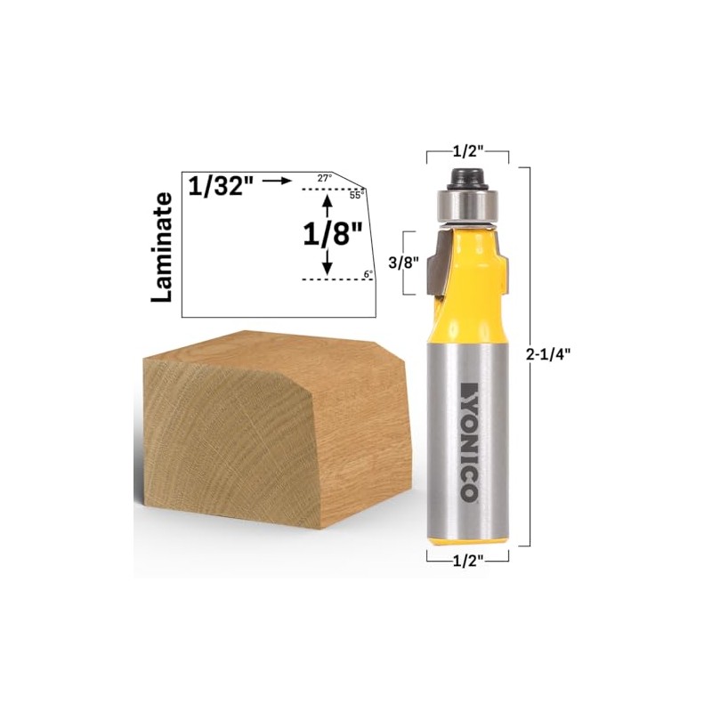Yonico No File Laminate Trimmer Router Bits Micro Bevel 1/2-Inch