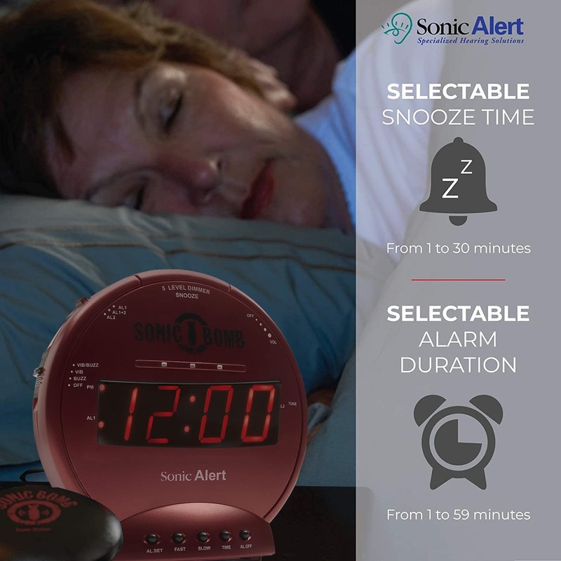 Sonic Alert Sonic Bomb Dual Alarm Clock with Bed Shaker,