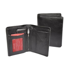 Mens RFID Blocking Black Leather Bifold Wallet ID Credit Cards Cash Coins Boxed - Hanz