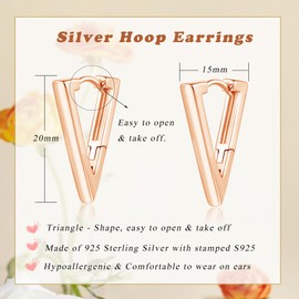 Loutade Silver Hoop Earrings for Women, Sterling Silver Triangle Hoop Earrings, Hypoallergenic Earrings Simple Sleeper Cartilage Huggie Rose Gold Triangle -Shape Hoop Earrings Jewellery for Girls