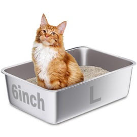 LEGOURNS Stainless Steel Litter Box, 20"x14"x6"(Deep) Large Metal Litter Box Easy Clean, Non Stick Cat Litter Box Stainless Steel No Smell for Adult Cats/Kitty/Kitten