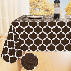 smiry Rectangle Table Cloth Cover, Waterproof Vinyl Tablecloth with Flannel Backing for Rectangle Tables, Wipeable Spillproof Plastic Tablecloths for Dining, Camping, Indoor, Outdoor(60"x102", Coffee)
