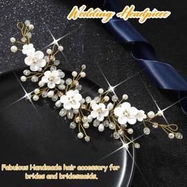 Atigy Flower Bridal Hair Vine Gold Wedding Hair Piece Pearl Hair Accessories for Women (Gold, One Size)