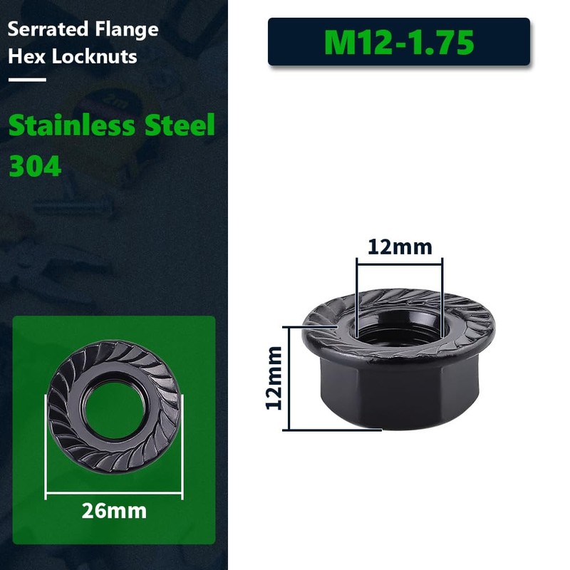 RoyceMart M12-1.75 (10 Pack) Stainless Steel Serrated Flange Hex Nuts,