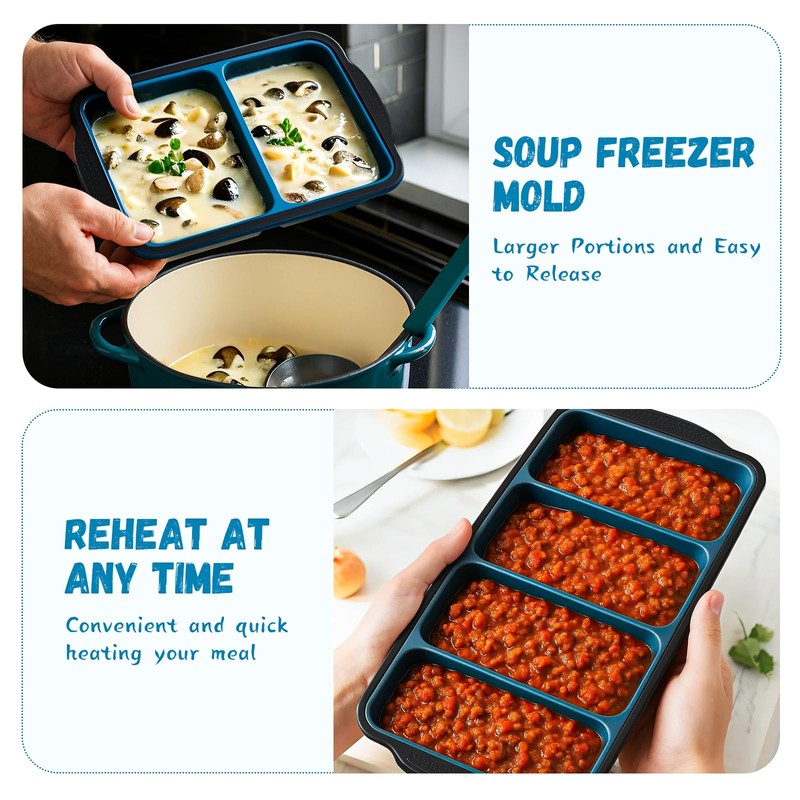GORCI Silicone Freezer Tray With Lid, 8 Large 1 Cup