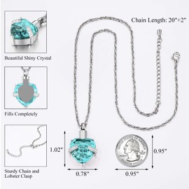 abooxiu Crystal Urn Necklaces for Ashes Heart Cremation Jewelry for Ashes Stainless Steel Ashes Necklace Birthstone Memorial Keepsake Ashes Jewelry-MARCH