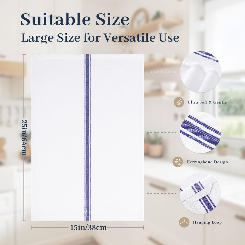 Homaxy Kitchen Towels 6 Pack, 15 x 25 Inch, 100%