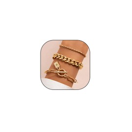 GIGB PBDK Punk Gold Stacking Chain Bracelet Set for Women,Chunky Thick Cuban Chain Bracelet Paperclip Link OT Clasp Charm Bracelet for Men Unique Jewelry (Gold)