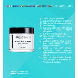 Legacy Nails Professional CLEAR ACRYLIC POWDER - 30g / 1oz. - High-Quality, Fast-Drying Formula for Nail Extensions, Sculpting & Overlays, Salon-Grade, Long-Lasting Finish