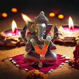 Shilpkari Artificial Mala Flowers Ribbon Garland Haar Mala for Idol-Mala for God Statues Accessories Pooja Sringar Articles Ornament for Indian Traditional Festival Decoration, 4 Inches