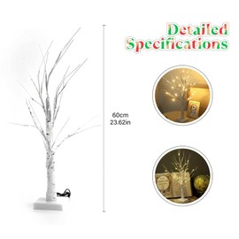 EHIOG White Birch Table Tree Light, 60cm/2FT Tree Lamp Lighted Birch Tree, with 24 Warm White LEDs Light Up Birch Tree, for Bedroom Home Party Wedding Christmas Indoor Decoration