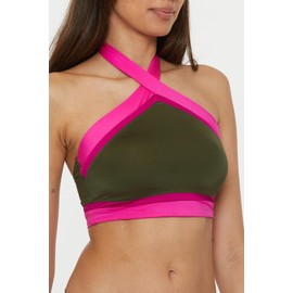 Trina Turk Women's Standard Monaco Colorblock High Neck Bikini Top, Adjustable, Tie Back, Swimwear Separates, Multicolor