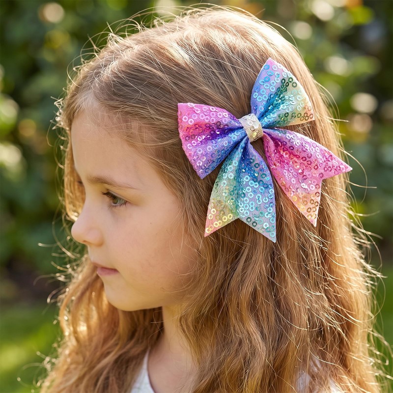 Bows for Girls Rainbow Hair Clips Pastel Fabric Metal Accessories,