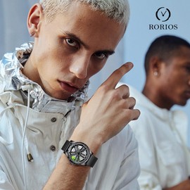 rorios Men's Watches Car Wheel Rim Hub Watch Analogue Quartz Wrist Watch Fashion Sports Watches 3ATM Waterproof Watch Men Skeleton Watch, Black Green B, Bracelet