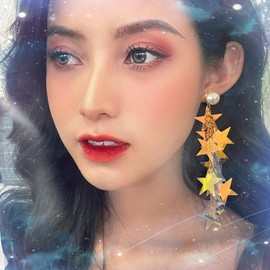 Star Earrings Dangle Silver Star Earrings for Women 14K Gold Star Sparkly Earrings Long Dangle Y2k Earrings Jewelry (colour-star dangle)