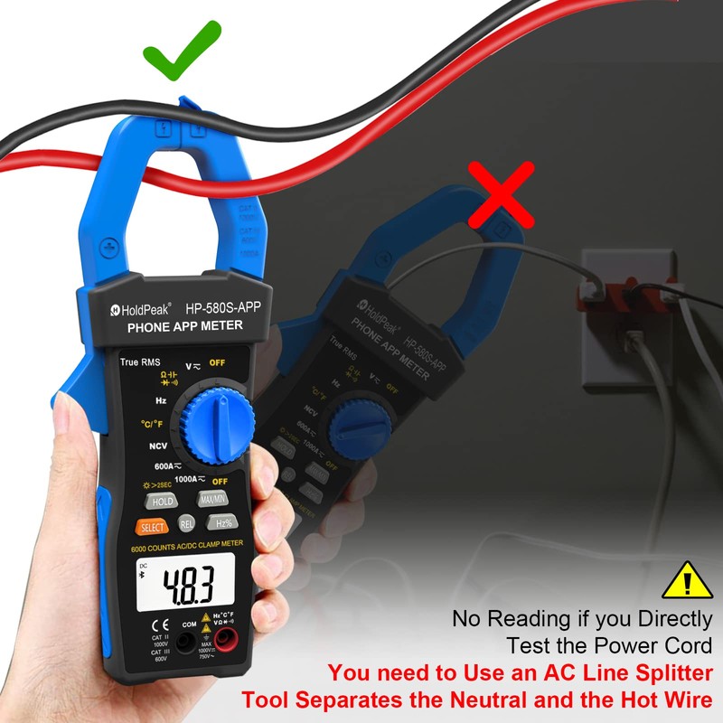 H HOLDPEAK Digital Multimeter 580S-APP, Bluetooth Clamp Meter 6000 Meter
