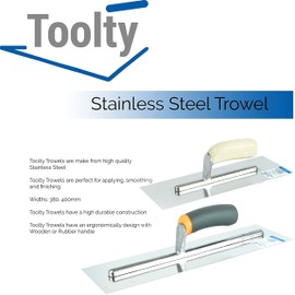 Toolty Stainless Steel Finishing Trowel - 320mm - Rubber Handle - for Brickwork and Plastering - DIY- TLTY-8019