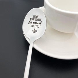 Cenrren Gift for Best Friend Spoon Christmas Birthday Gifts for Friends BFF Bestie Enjoy Your Coffee Spoon Mothers Day Valentines Day Gift Friendship Gifts for Women Girls