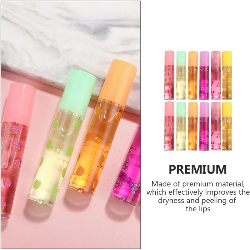 Brillo Labial Transparente Incoloro 12 Piezas Sabor Fruta – Wakauto