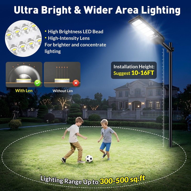 Solar Street Lights Outdoor Waterproof, 4-Pack LED Flood Lights with