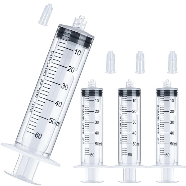 60mL Luer Lock Syringe 4 Pack Large Plastic Sterile Syringes