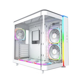 MONTECH King 95 PRO Dual-Chamber ATX Mid-Tower PC Gaming Case, High-Airflow, Toolless Panels, Sturdy Curved Tempered Glass Front, Six ARGB PWM Fan Pre-Installed with Fan Hub, King 95 PRO White US
