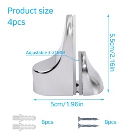 Kioiner 4 Pcs Adjustable Glass Shelf Brackets, Zinc Alloy Glass Clamp Holder, Wall Mount Floating Glass Shelf Clamp Clips with Screws for 3-21mm Thickness Wood/Glass Shelf
