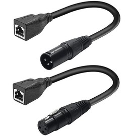Tunghey 2Pack XLR to RJ45 Adapter - Male and Female Cables for DMX-CON Controller Series, Stage and Recording Studio - 0.3m (3-Pin)