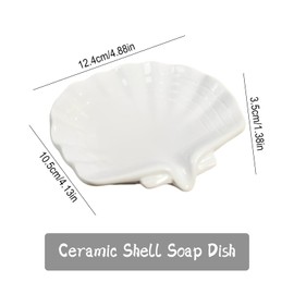 CHENKEE Soap Dish, Ceramic Soap Dish with Drain, 1 Piece Shell Soap Holder, Creative Soap Dish, Soap Dish No Drilling for Shower, Bathroom, Bathtub, Kitchen, Sink (White)
